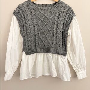 Blu Pepper Women’s Small Cottagecore Urban Preppy Academia Cozy Vest with Shirt